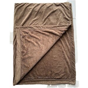 Restoration Hardware Throw Blanket Cozy Plush Brown Reversible Faux Fur RH